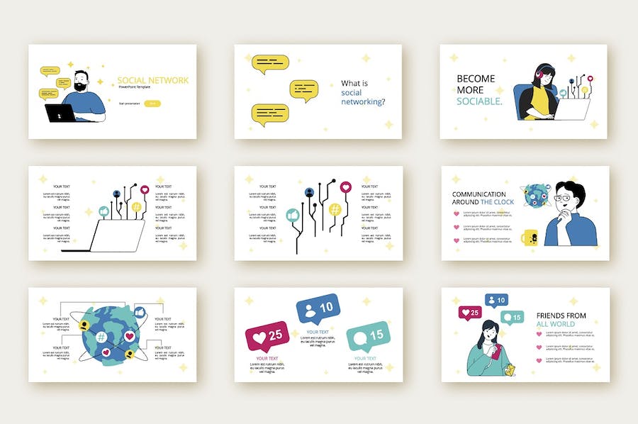 职场社交网络人物插画图解PPT模板 - PPT派