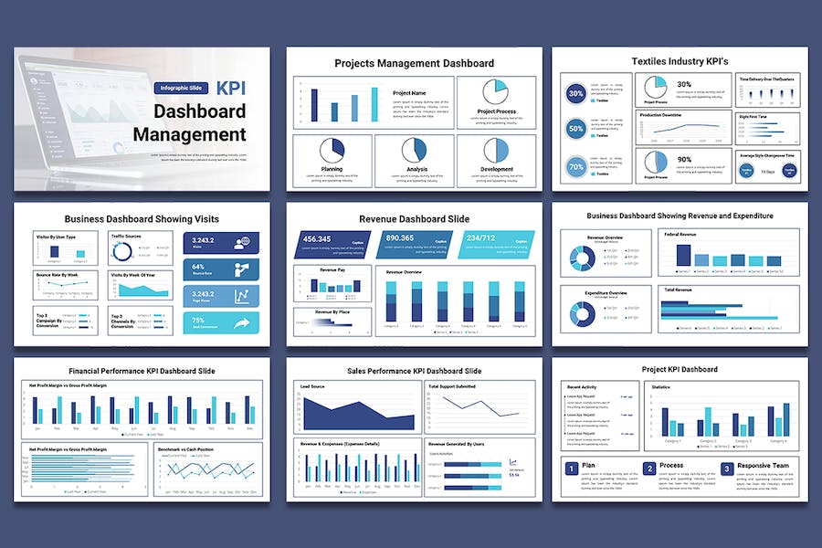 KPI数据管理分析图形报告PPT模板 - PPT派