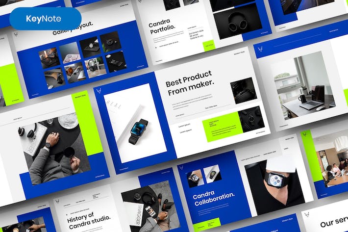 蓝色图片网格商务宣传Keynote模板 重试 - PPT派