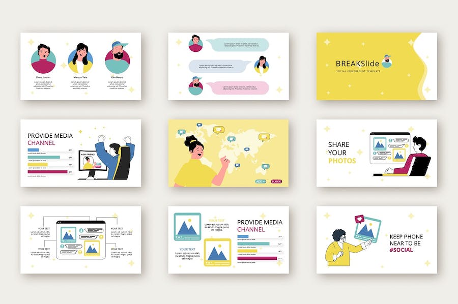 职场社交网络人物插画图解PPT模板 - PPT派