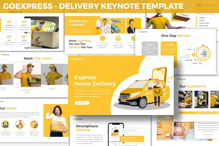 黄色快递物流配送服务Keynote模板 - PPT派