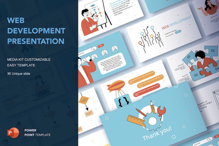 简洁Web开发技术主题矢量插画PPT图解 - PPT派