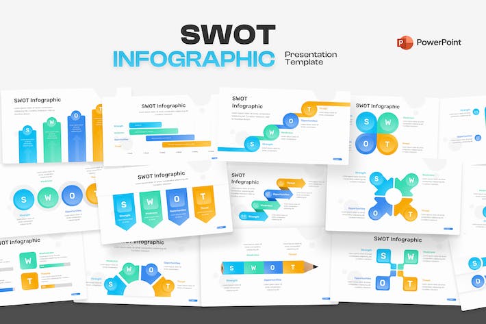 SWOT分析信息图表市场研究PPT模板 - PPT派