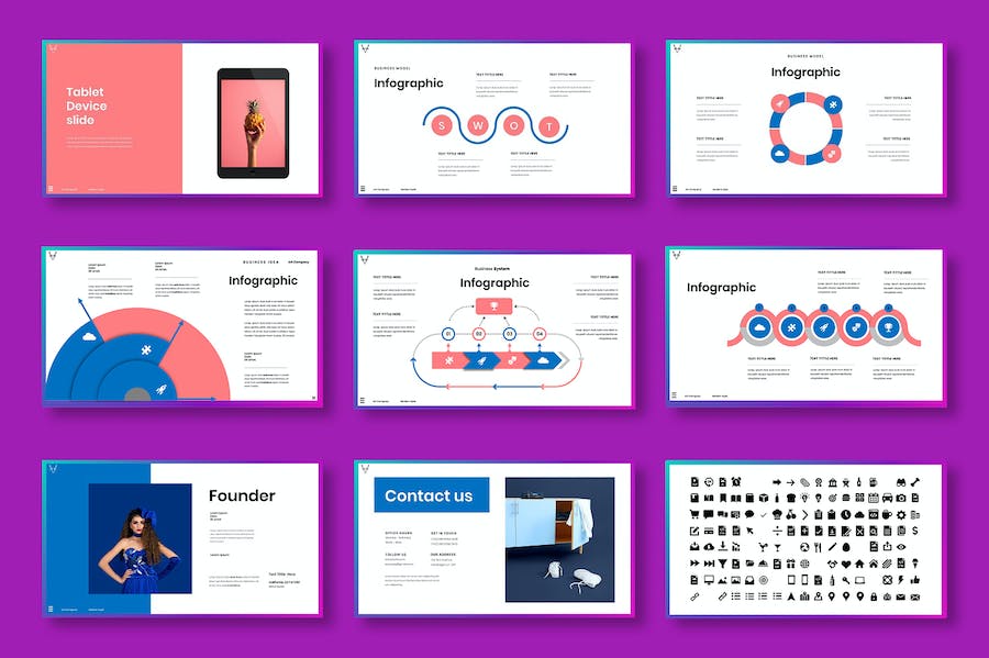 粉蓝色图片拼贴商务企业Keynote模板 - PPT派