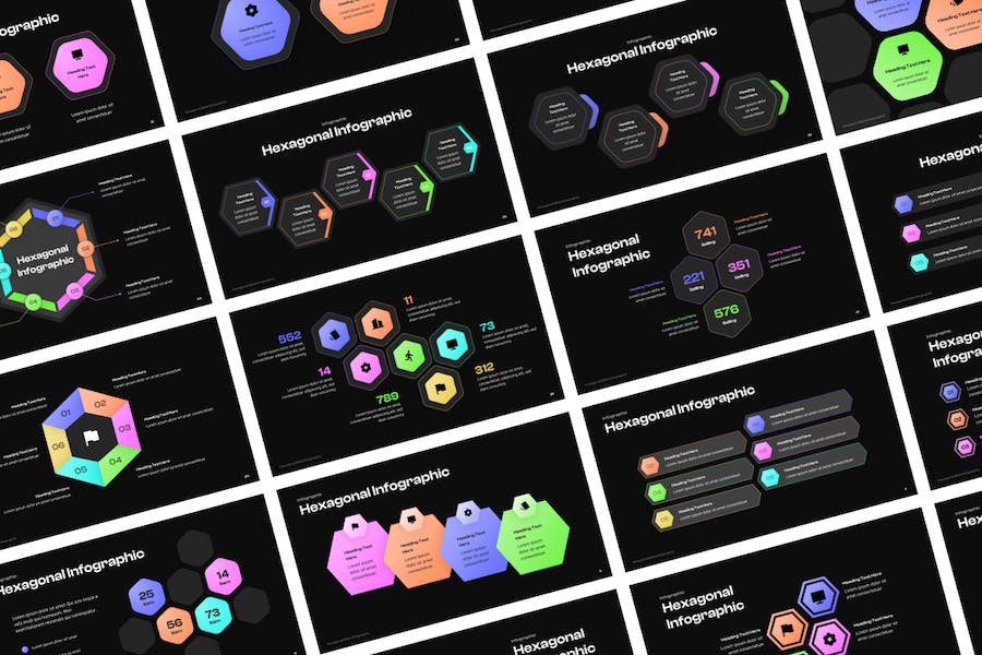 六边形信息图表数据展示PPT模板 - PPT派