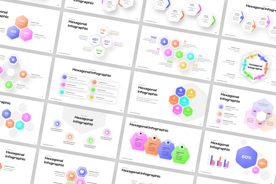 六边形信息图表数据展示PPT模板 - PPT派