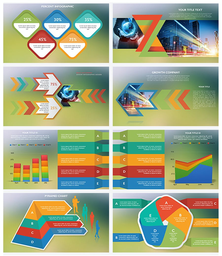 彩色商务团队介绍各种信息展示图形keynote模板 - PPT派