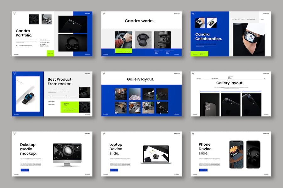 蓝色图片网格商务宣传Keynote模板 重试 - PPT派