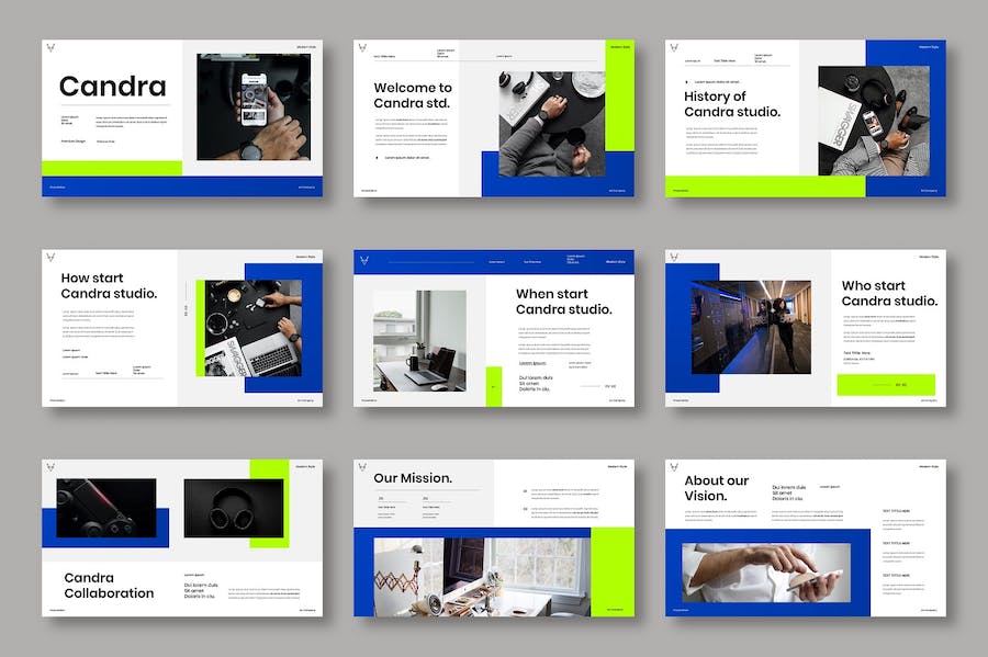 蓝色图片网格商务宣传Keynote模板 重试 - PPT派