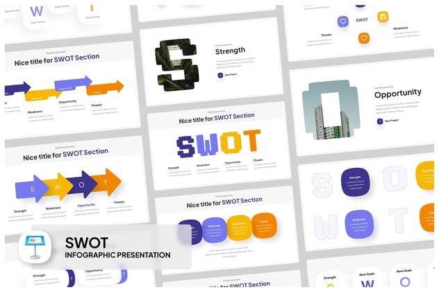 SWOT战略分析信息图形Keynote模板 - PPT派