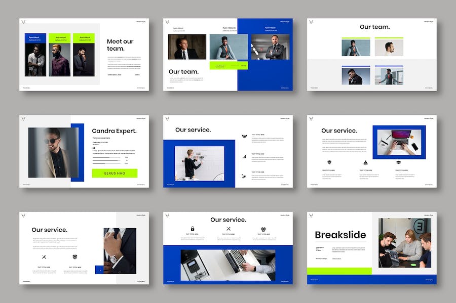 蓝色图片网格商务宣传Keynote模板 重试 - PPT派