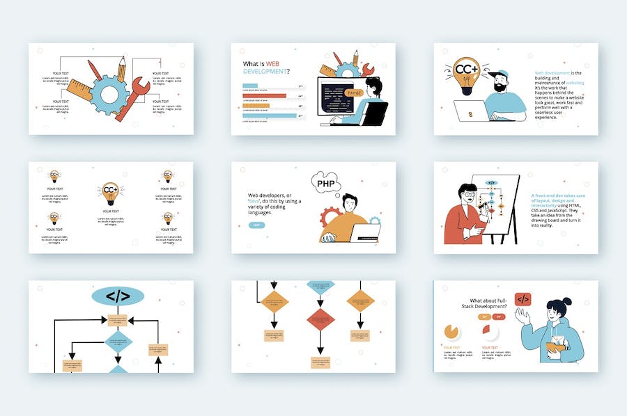 简洁Web开发技术主题矢量插画PPT图解 - PPT派