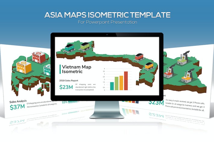 3D立体风格亚洲各国地图及特色展示keynote模板- PPT派