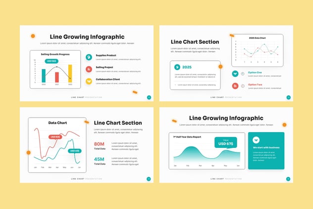 多种样式彩色折线图PPT模板 - PPT派