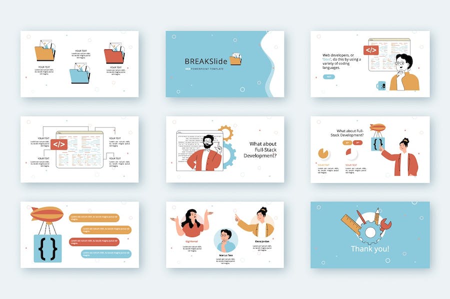 简洁Web开发技术主题矢量插画PPT图解 - PPT派