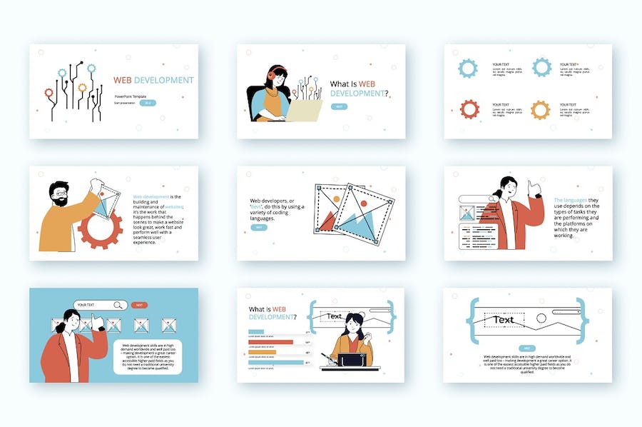 简洁Web开发技术主题矢量插画PPT图解 - PPT派