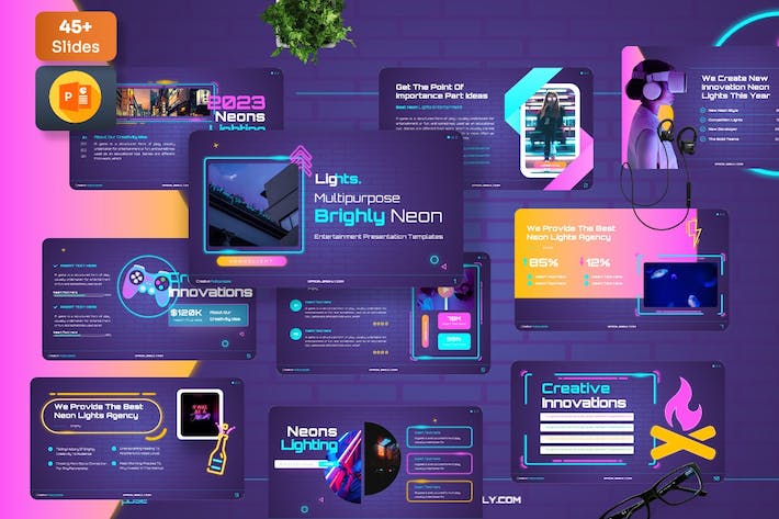 霓虹亮灯创意设计讲述展示方案PPT模板 - PPT派