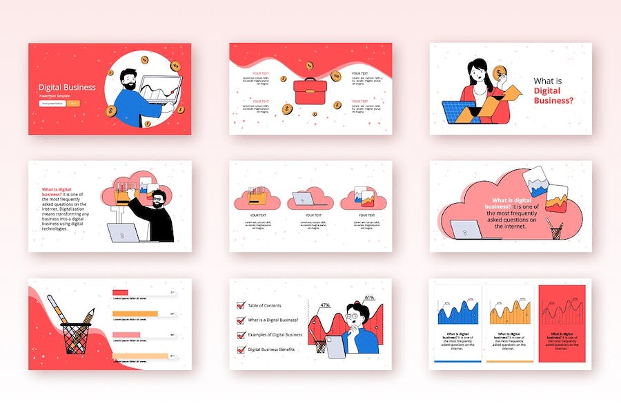 欧美数字商务插画设计高级PPT模板 - PPT派