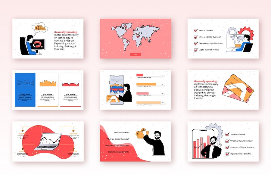 欧美数字商务插画设计高级PPT模板 - PPT派