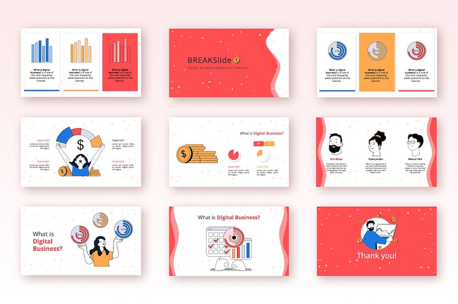 欧美数字商务插画设计高级PPT模板 - PPT派