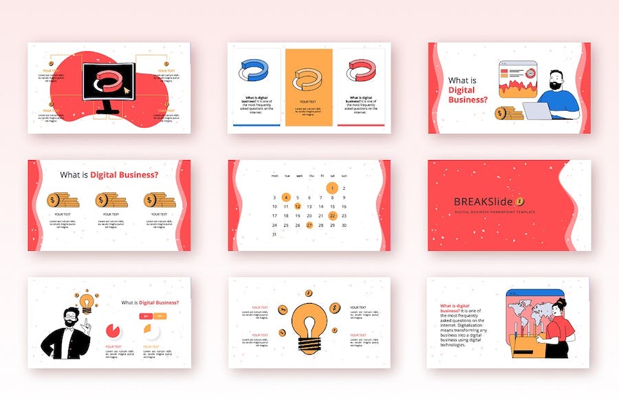 欧美数字商务插画设计高级PPT模板 - PPT派