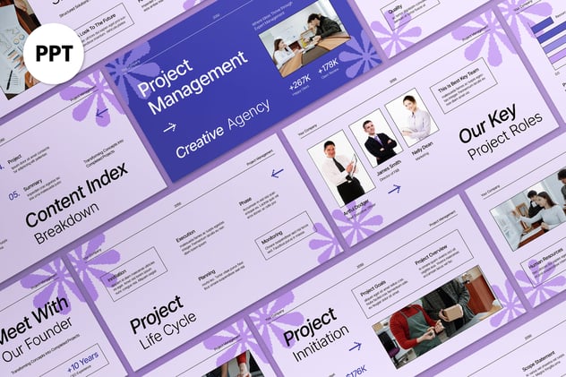 紫色像素风项目管理规划进度讲述展示PPT模板 - PPT派