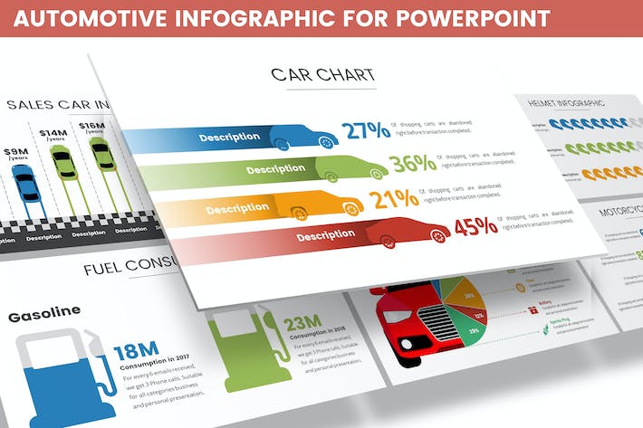 汽车造型创意信息图形图表ppt模板- PPT派