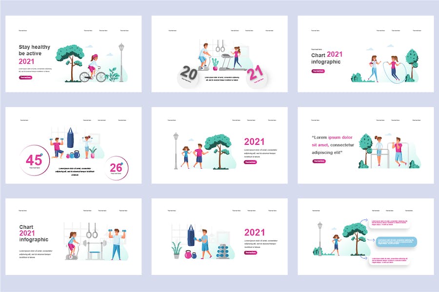 健身运动健康生活插画PPT模板 Retry - PPT派