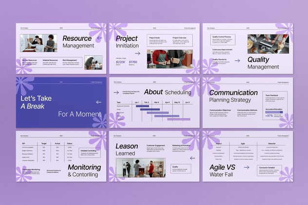 紫色像素风项目管理规划进度讲述展示PPT模板 - PPT派