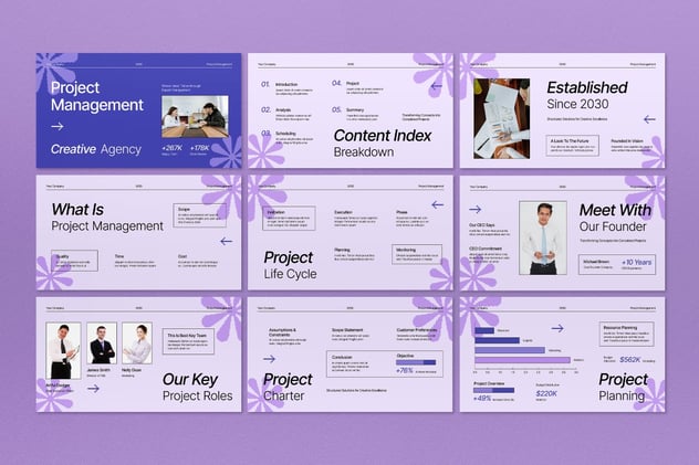 紫色像素风项目管理规划进度讲述展示PPT模板 - PPT派