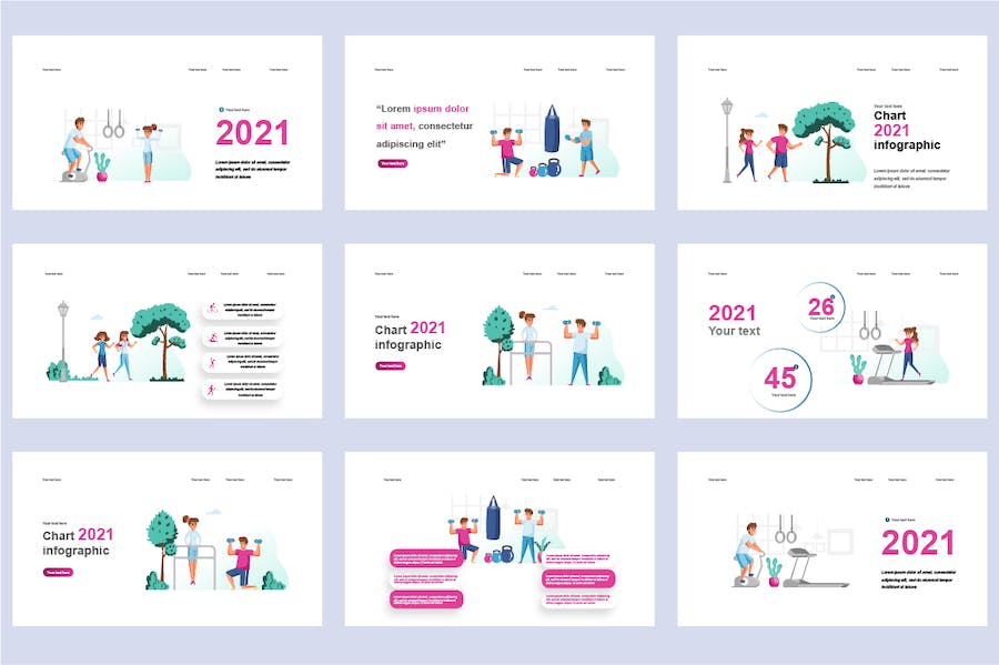 健身运动健康生活插画PPT模板 Retry - PPT派