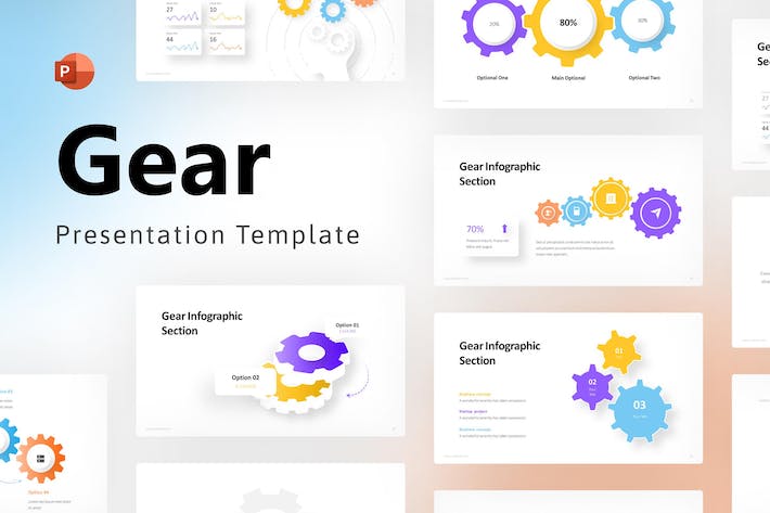 多色彩齿轮信息图表PPT模板 - PPT派