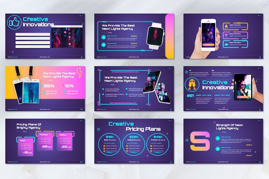 霓虹亮灯创意设计讲述展示方案PPT模板 - PPT派