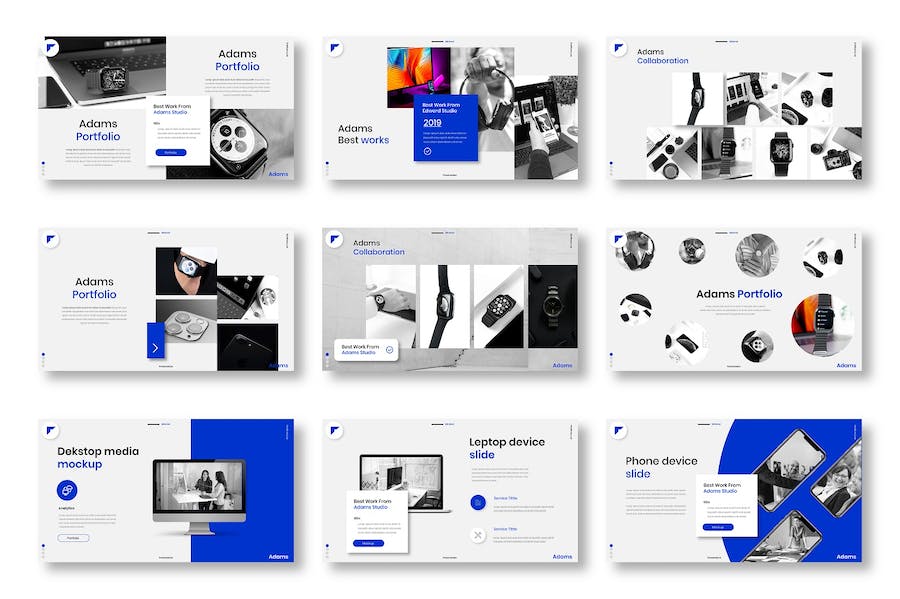 蓝白色图片网格商务提案Keynote模板 - PPT派