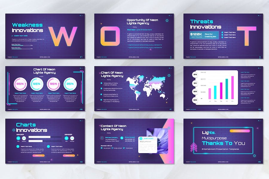霓虹亮灯创意设计讲述展示方案PPT模板 - PPT派