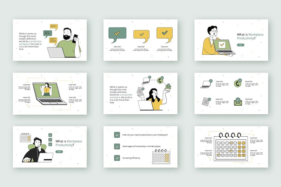 职场人物插画生产力主题PPT图解 - PPT派