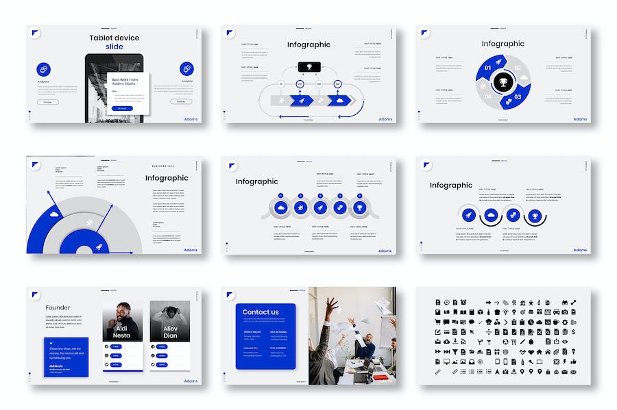蓝白色图片网格商务提案Keynote模板 - PPT派