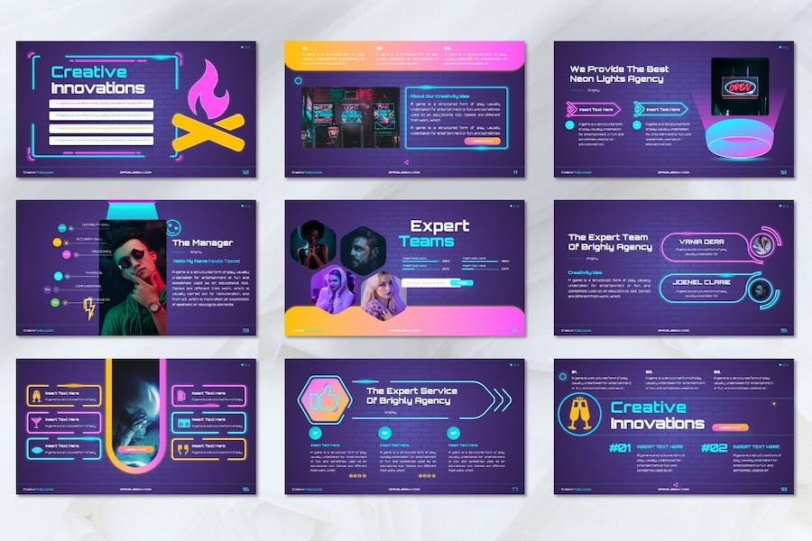 霓虹亮灯创意设计讲述展示方案PPT模板 - PPT派