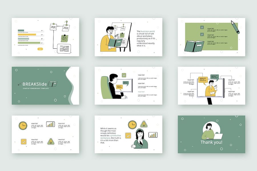 职场人物插画生产力主题PPT图解 - PPT派