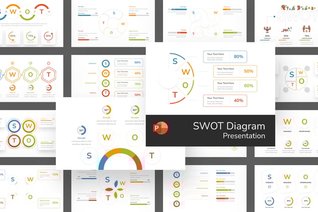 SWOT分析图表展示PPT模板 - PPT派