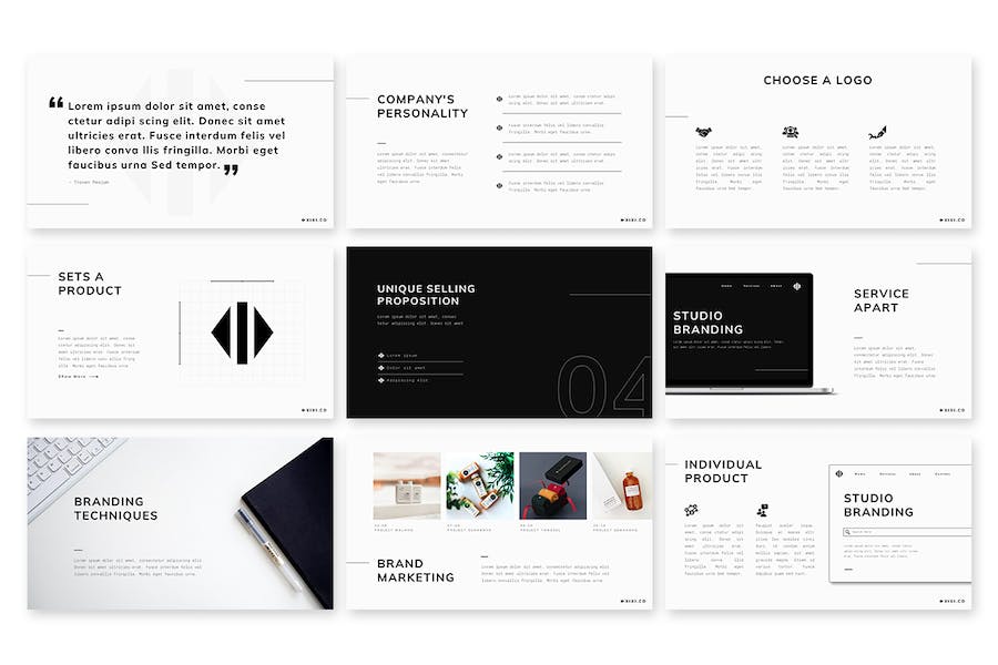 设计师个人作品集黑白极简Keynote模板 - PPT派