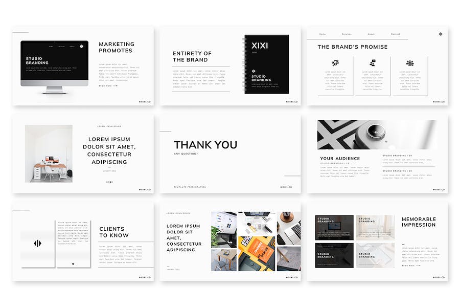 设计师个人作品集黑白极简Keynote模板 - PPT派