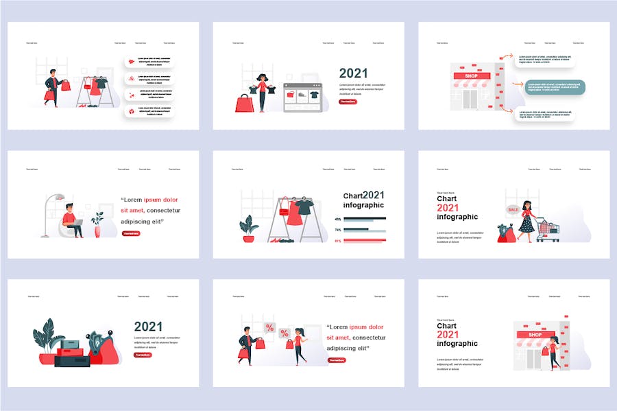 电商购物平台在线交易营销插画PPT模板 - PPT派