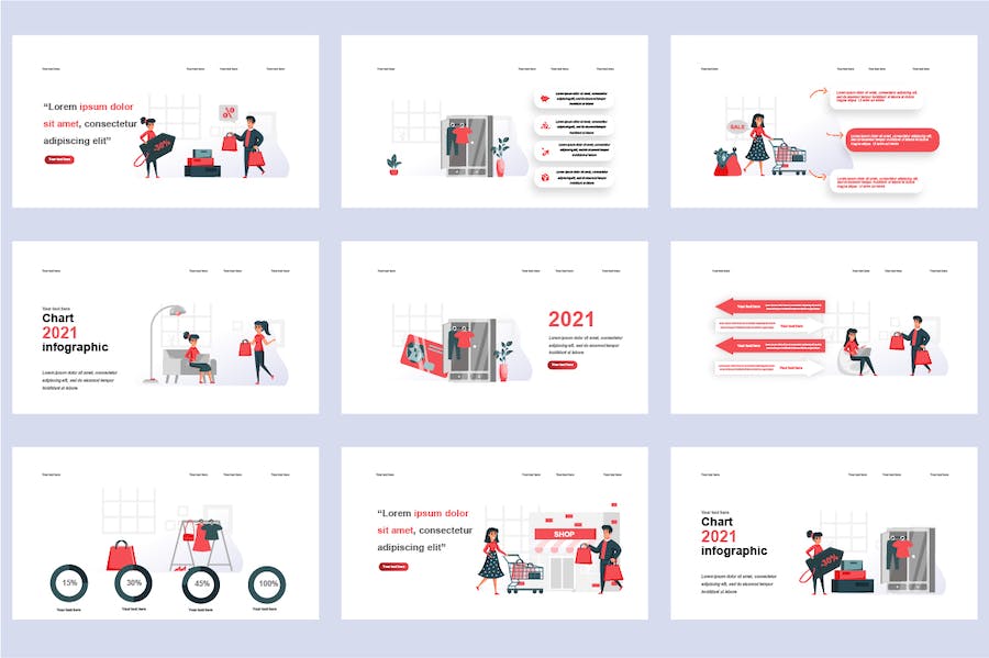 电商购物平台在线交易营销插画PPT模板 - PPT派