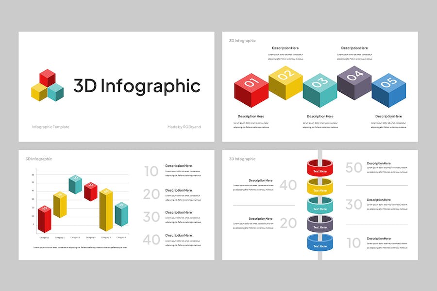 3D立体信息图表数据可视化PPT模板 - PPT派