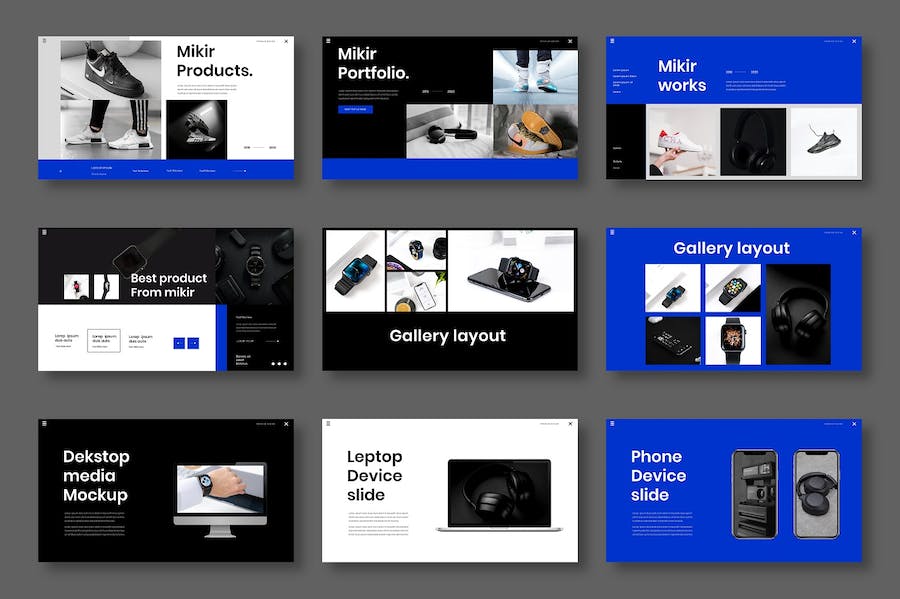 蓝色立体图片网格商务Keynote模板 - PPT派