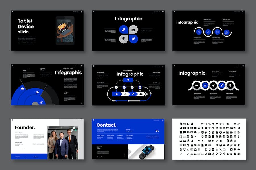 蓝色立体图片网格商务Keynote模板 - PPT派