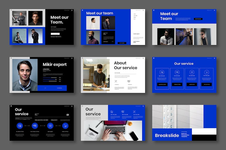 蓝色立体图片网格商务Keynote模板 - PPT派