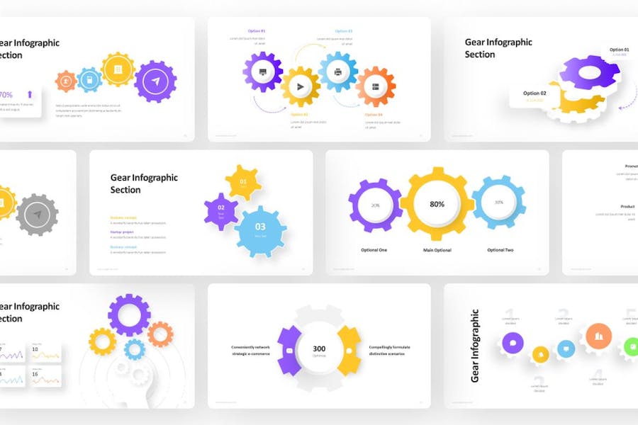 多色彩齿轮信息图表PPT模板 - PPT派