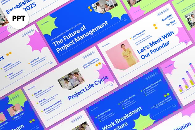 蓝白企业项目管理规划进度追踪讲述展示PPT模板 - PPT派